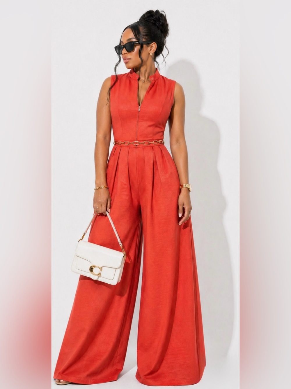 NWT Sleeveless Red Wide-Leg Jumpsuit with Zip Front Small Medium Large